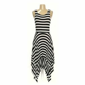 Monteau Asymmetrical Midi Black and White Striped Dress, Size 1X